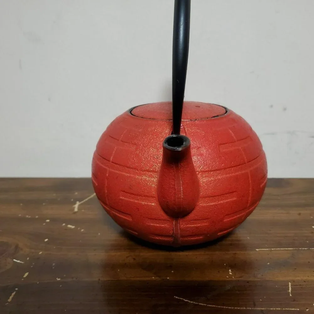 Red Cast Iron Tea Kettle Tetsubin Style‎
